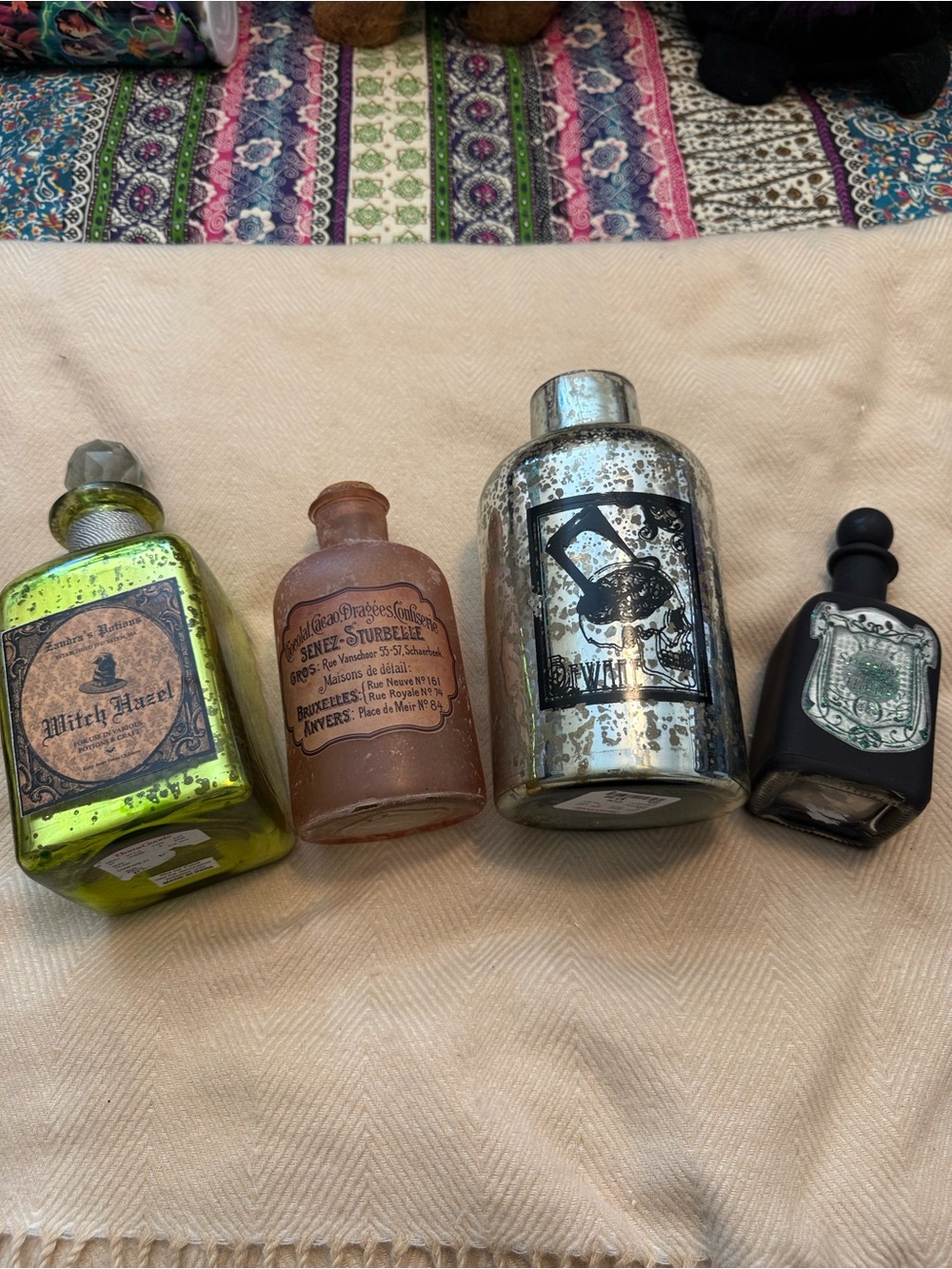 Source Unknown Apothecary Bottle Set in Green, Brown, Silver, and Black